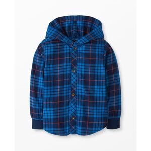 Boys Hanna Andersson Blue Plaid Flannel Button Front Hoodie Shirt 110 cm Size 5